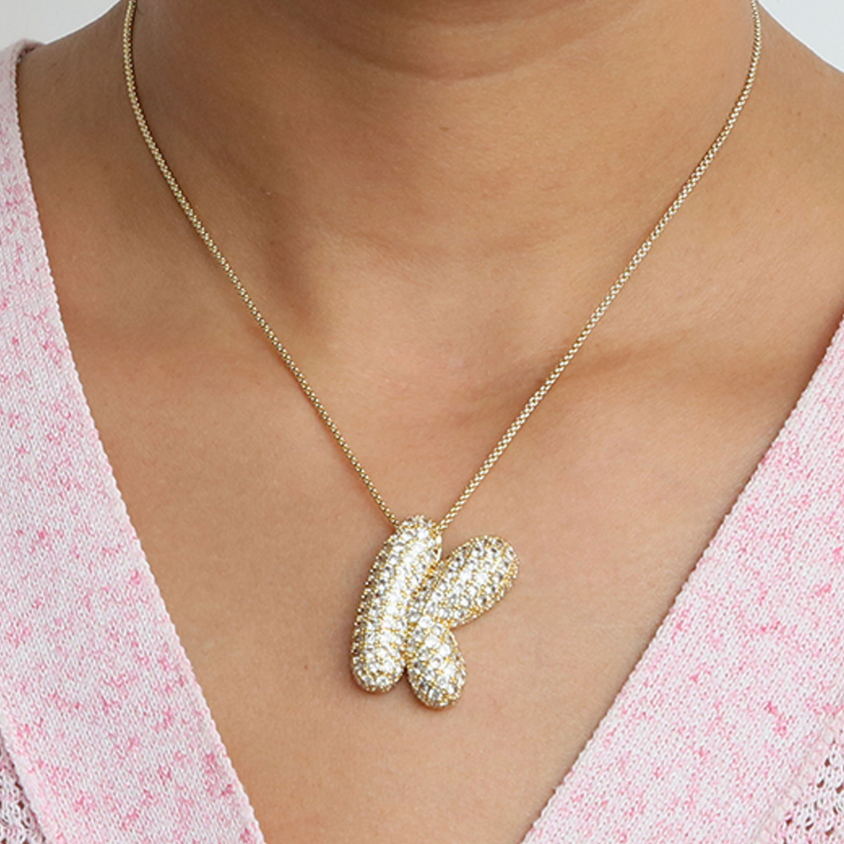 Chunky Bubble Diamond Dazzle Initial Necklaces