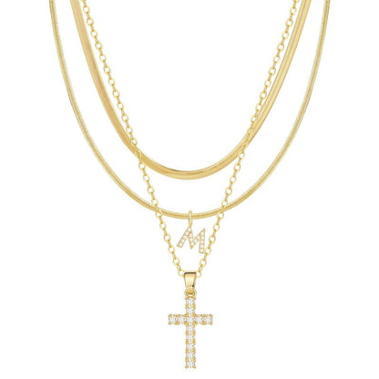 3pc 14k Diamond Accented Initial & Cross Necklace Set