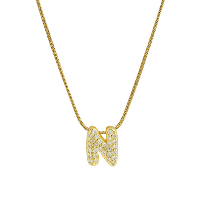 Diamond Bubble Letter Initial Necklace