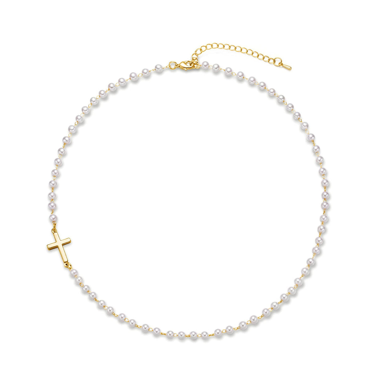 Dainty Faux Pearl Cross Station Choker Necklace