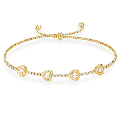 14k Dainty Heart and Oval Accented Tennis Bracelet