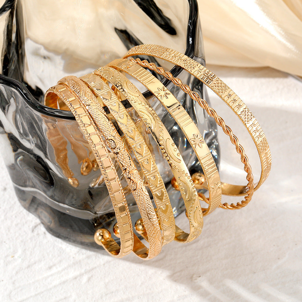 8pc Floral Accented Adjustable Textured Cuff Stack