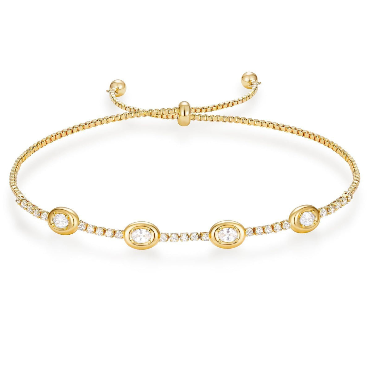 14k Dainty Heart and Oval Accented Tennis Bracelet