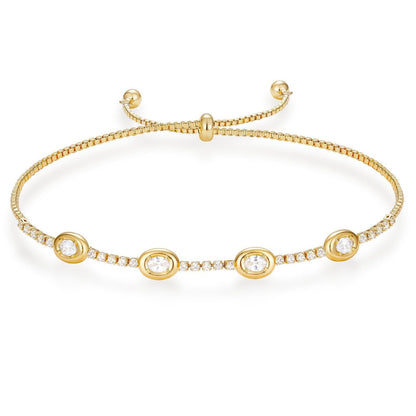 14k Dainty Heart and Oval Accented Tennis Bracelet