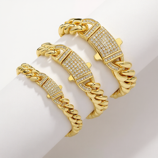 14k Chunky Diamond Accented Clasp Cuban Link Bracelet