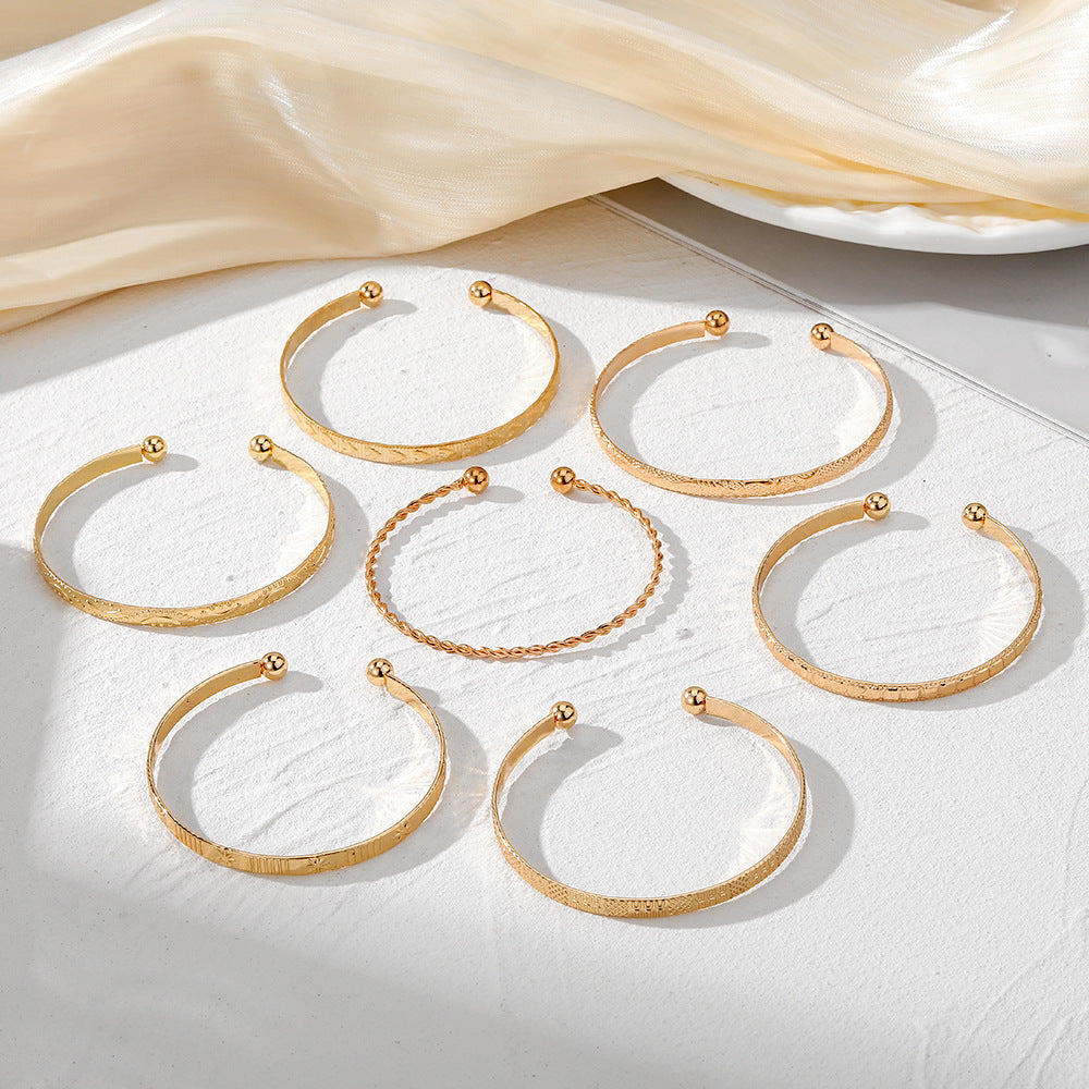 8pc Floral Accented Adjustable Textured Cuff Stack