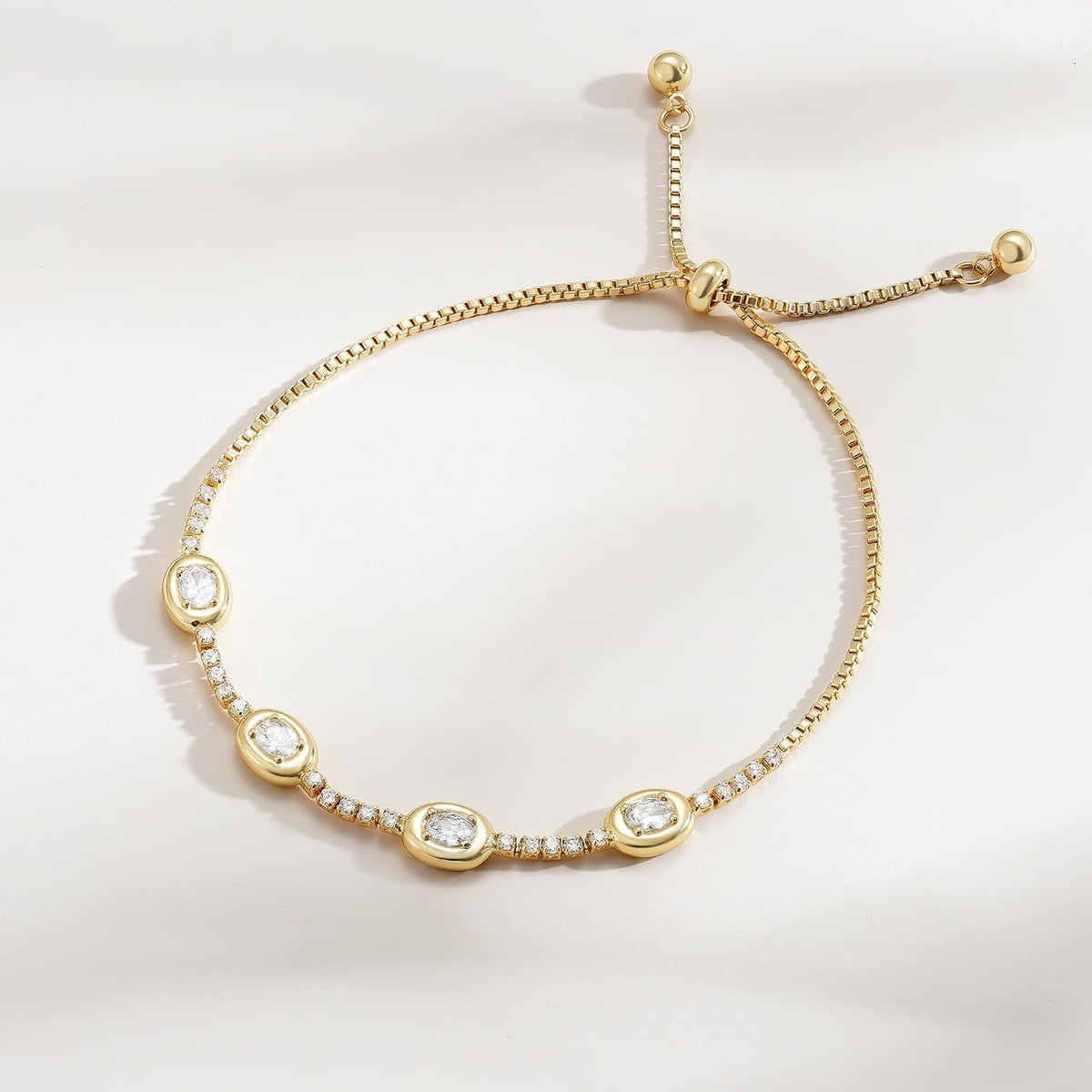 14k Dainty Heart and Oval Accented Tennis Bracelet