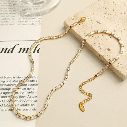 14k Dainty Baguette and Round Tennis Necklace