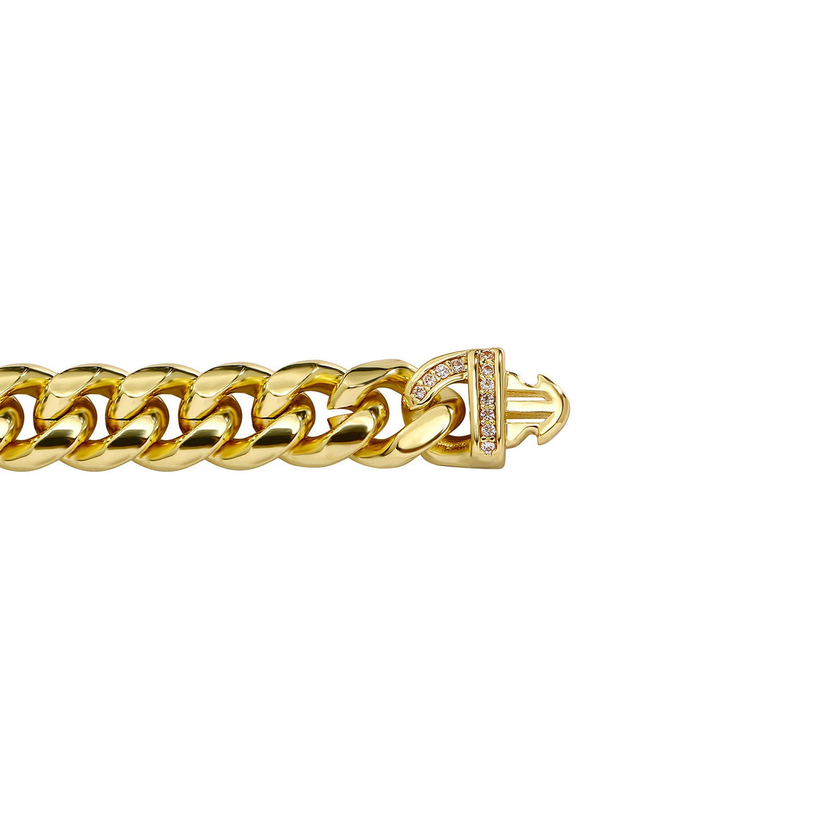 14k Chunky Diamond Accented Clasp Cuban Link Bracelet