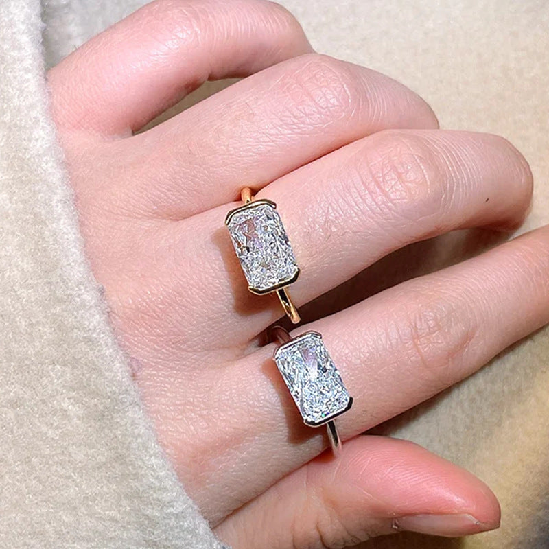 S925 East-West Emerald Cut Ring