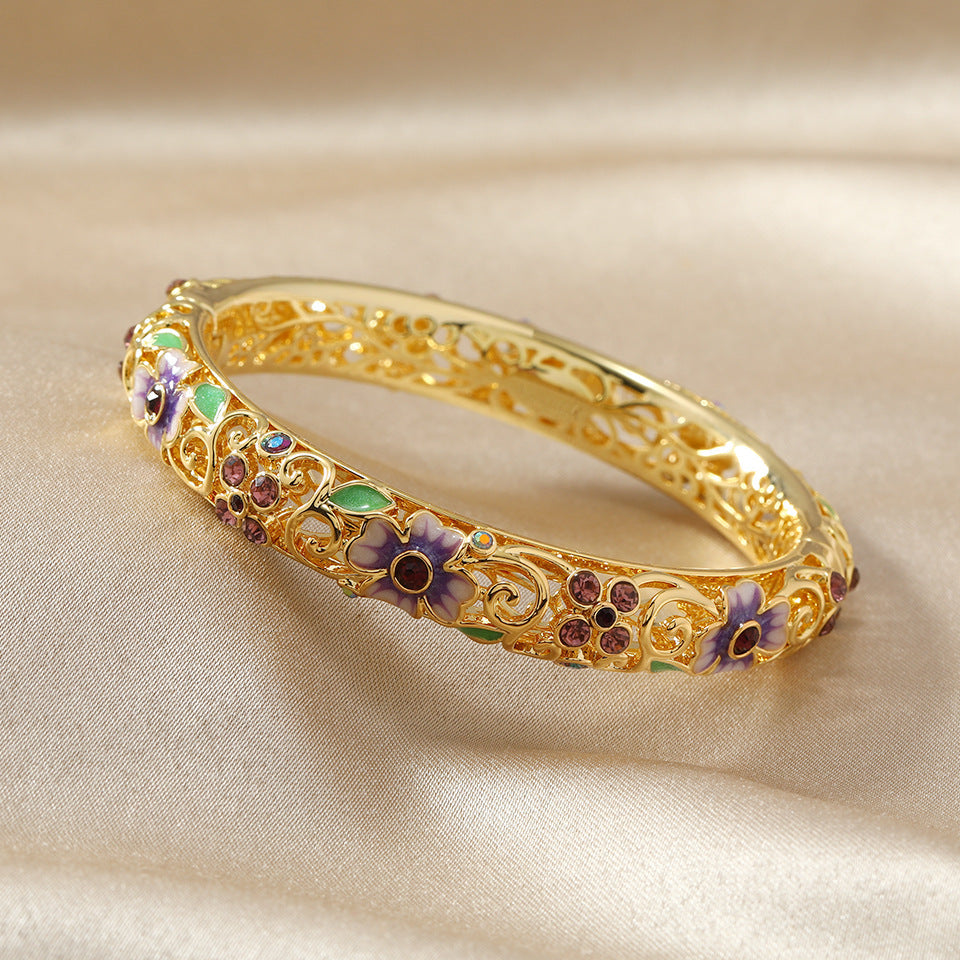 14k Diamond Accented Floral Bangles