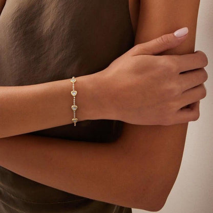 14k Dainty Heart and Oval Accented Tennis Bracelet