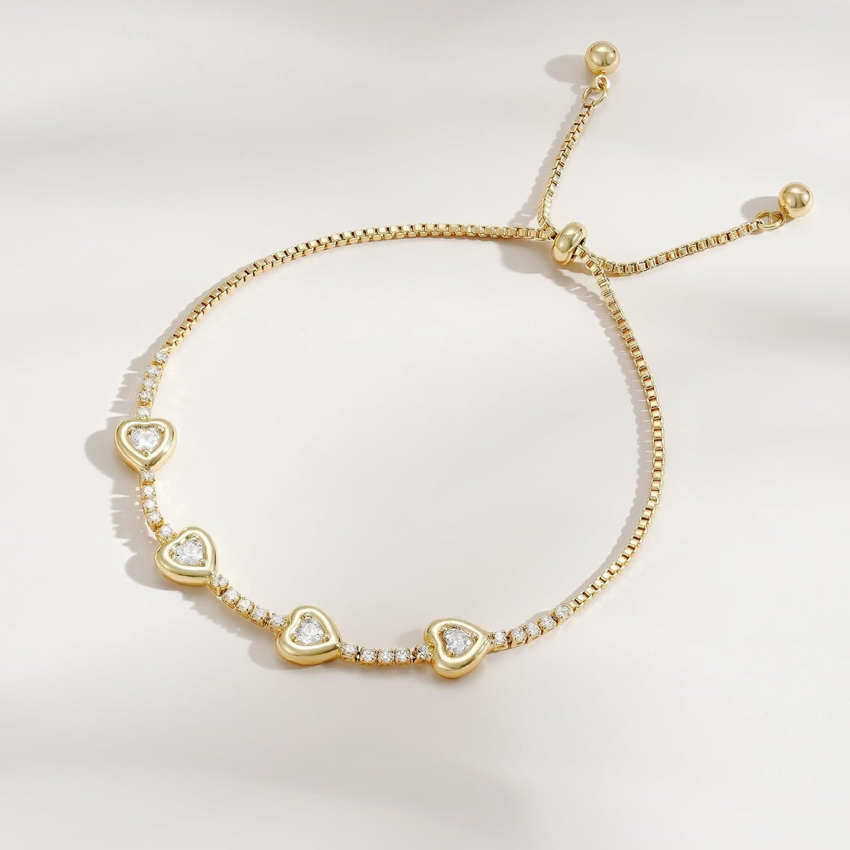 14k Dainty Heart and Oval Accented Tennis Bracelet