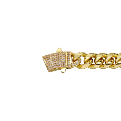 14k Chunky Diamond Accented Clasp Cuban Link Bracelet