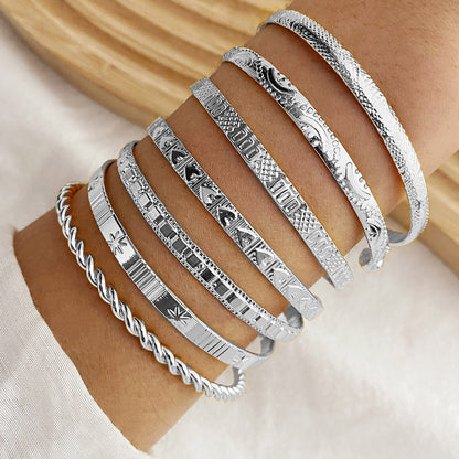 8pc Floral Accented Adjustable Textured Cuff Stack