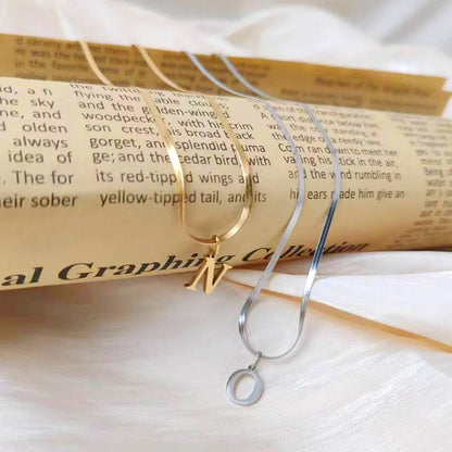 Minimal Serif Letter Initial Herringbone Necklace