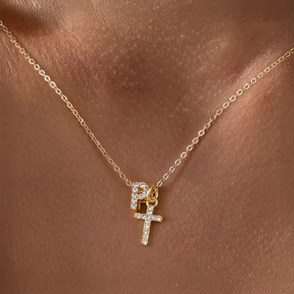 Dainty Diamond Initial & Cross Necklace