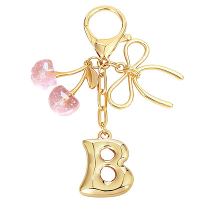 Bubble Initial With Bow & Cherry Bag Charms Keychain