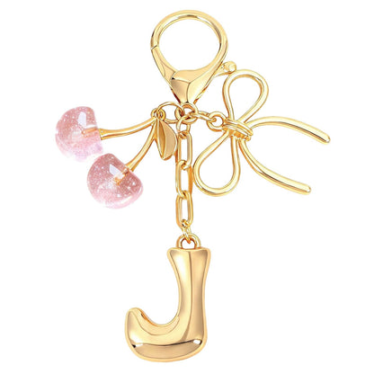 Bubble Initial With Bow & Cherry Bag Charms Keychain