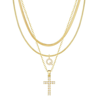 3pc 14k Diamond Accented Initial & Cross Necklace Set