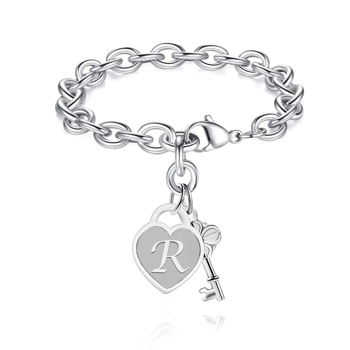 Chunky Clip Heart & Key Letter Initial Bracelet