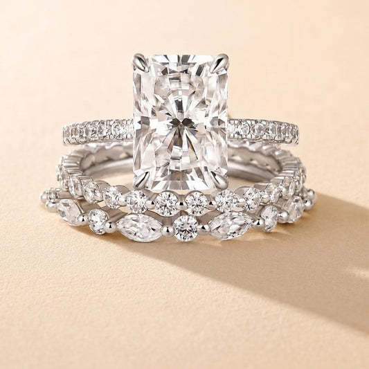 3pc Pave Solitare Cut Ring Stack