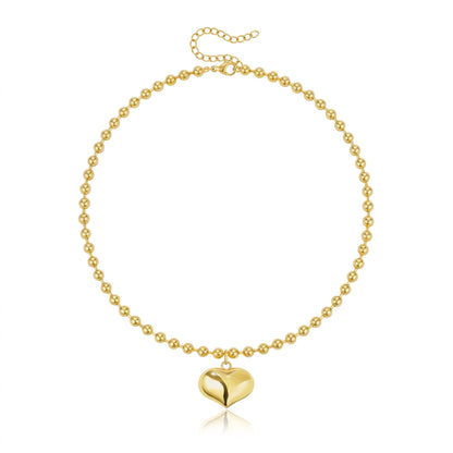 14k Beaded Chain Bubble Heart Necklaces