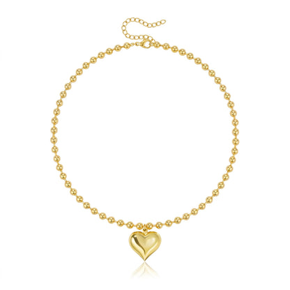 14k Beaded Chain Bubble Heart Necklaces