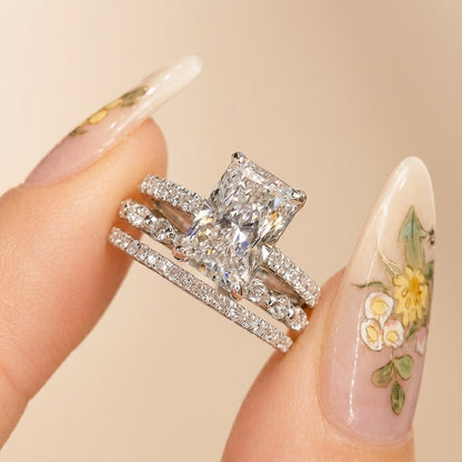 3pc Pave Solitare Cut Ring Stack