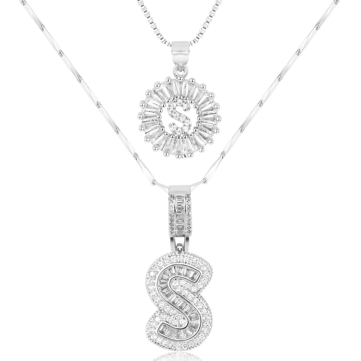 2pc 14k Diamond Letter Initial Necklaces