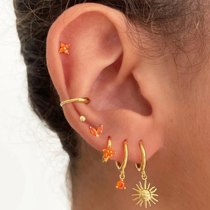 Dainty Huggie Hoop Smiling Sun Earrings