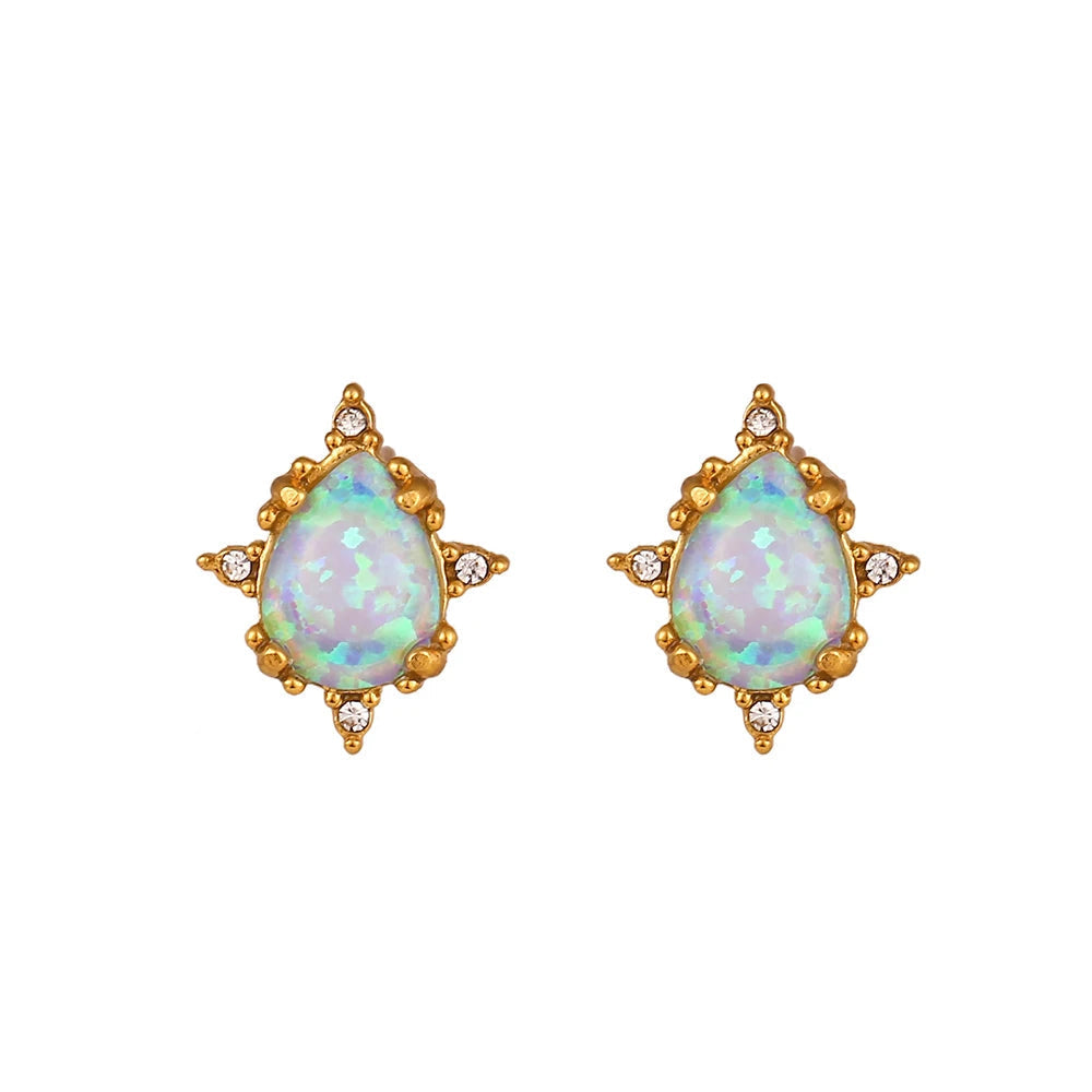 Dainty Iridescent Opal Necklace, Bracelet, Earrings