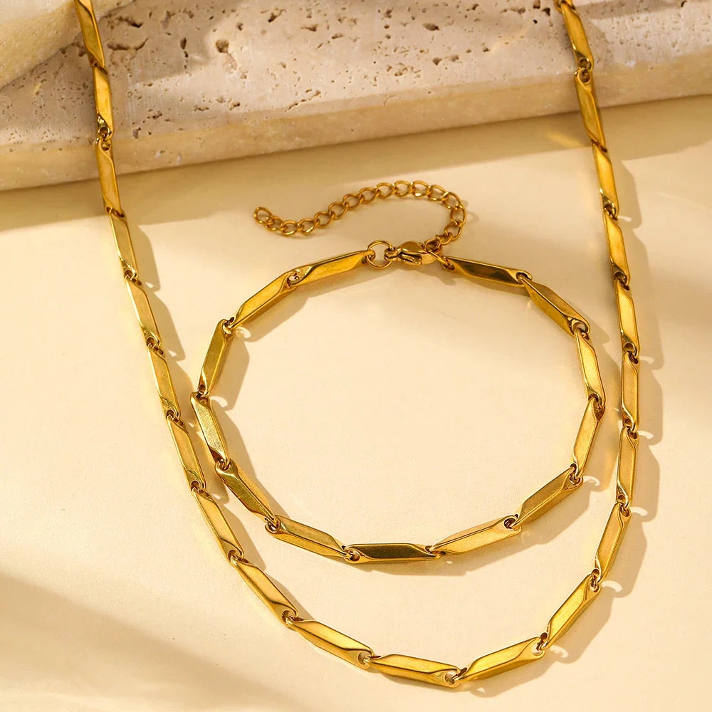 Modern Geometric Chain Necklace and Bracelet Set