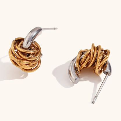 Dainty Two Tone C Hoop Wrapped Earrings