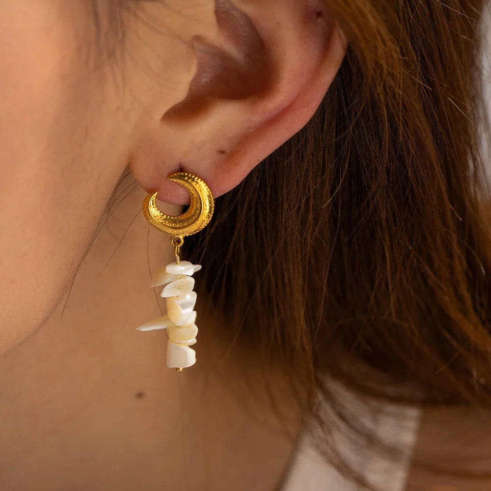 Crescent Moon Shell Dangle Earrings