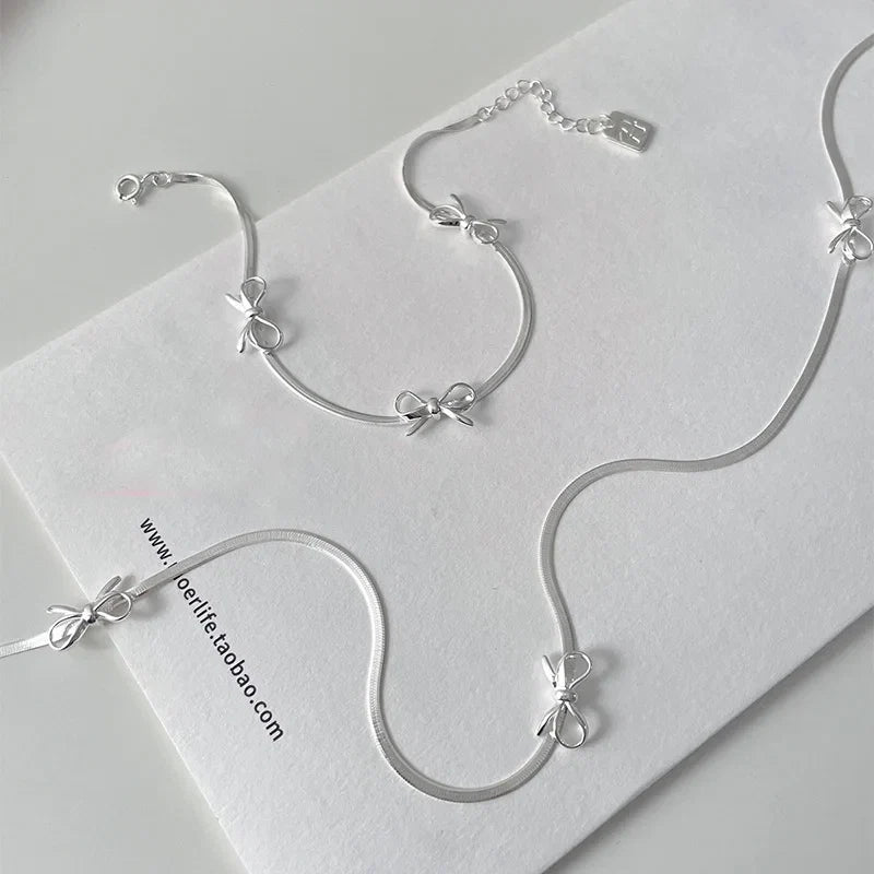 Feminine Bow Herringbone Necklace and Bracelet