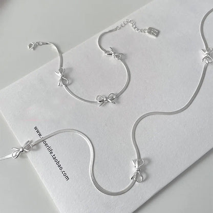 Feminine Bow Herringbone Necklace and Bracelet