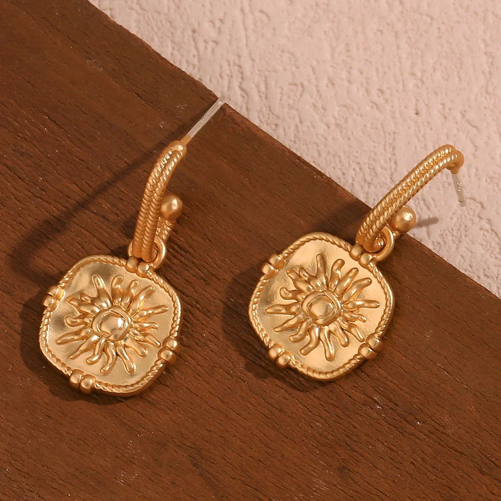 Dainty Sun Charm Textured Earring