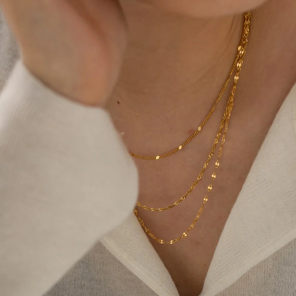 18k Dainty Classic Three Layer Necklace Stack