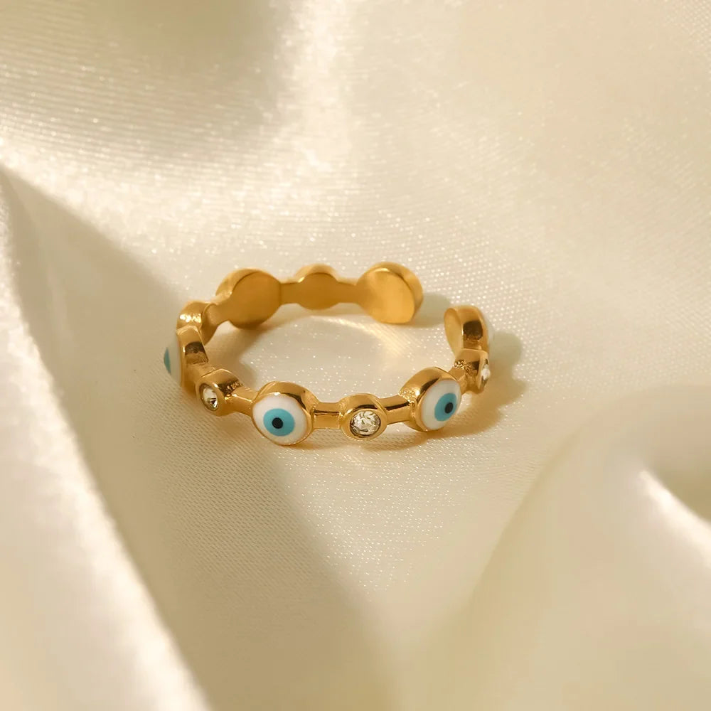 Adjustable Dainty Evil Eye Diamond Ring