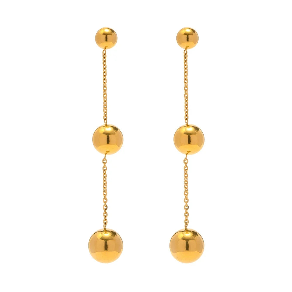 Dangle Gold Bead Tassel Earrings