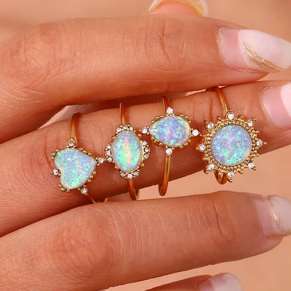 Adjustable Diamond Accented Opal Iridescent Rings