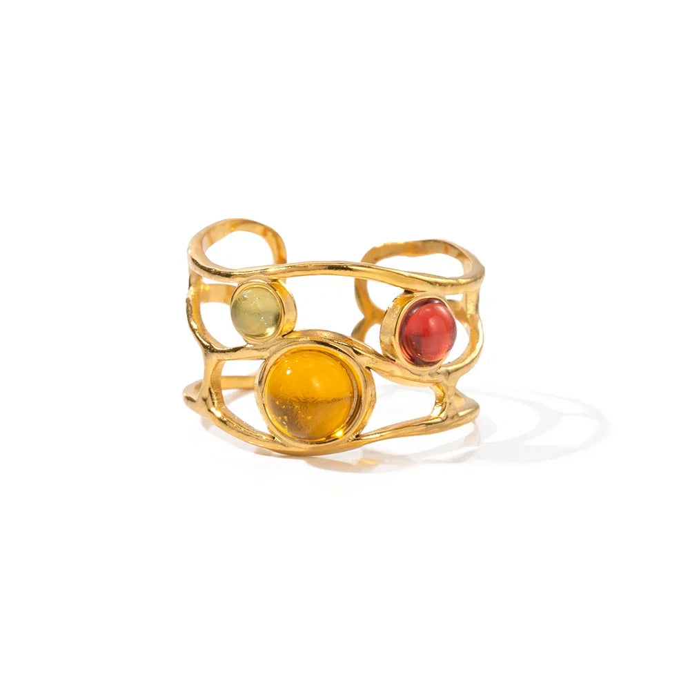 18k Playful Wavy Open Gem Ring