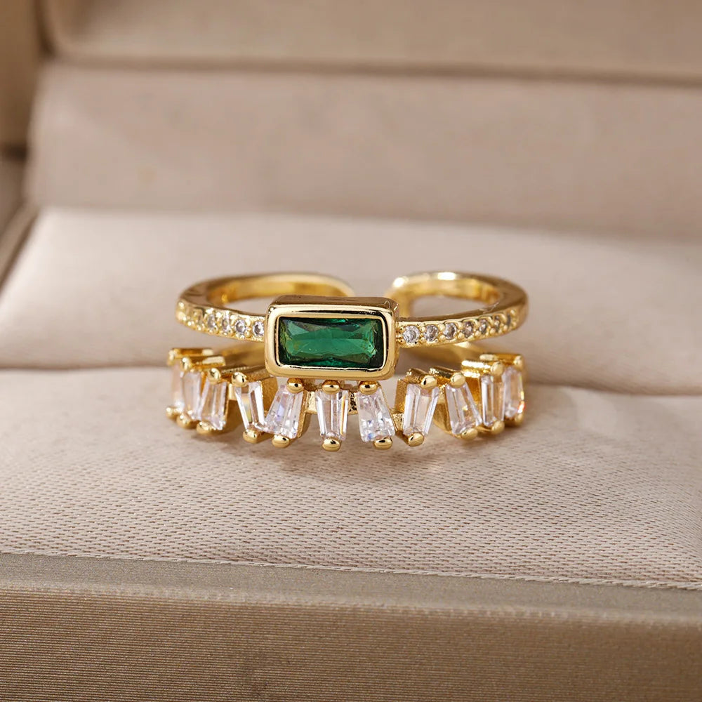 Double Layered Staggering Baguette Diamond Ring