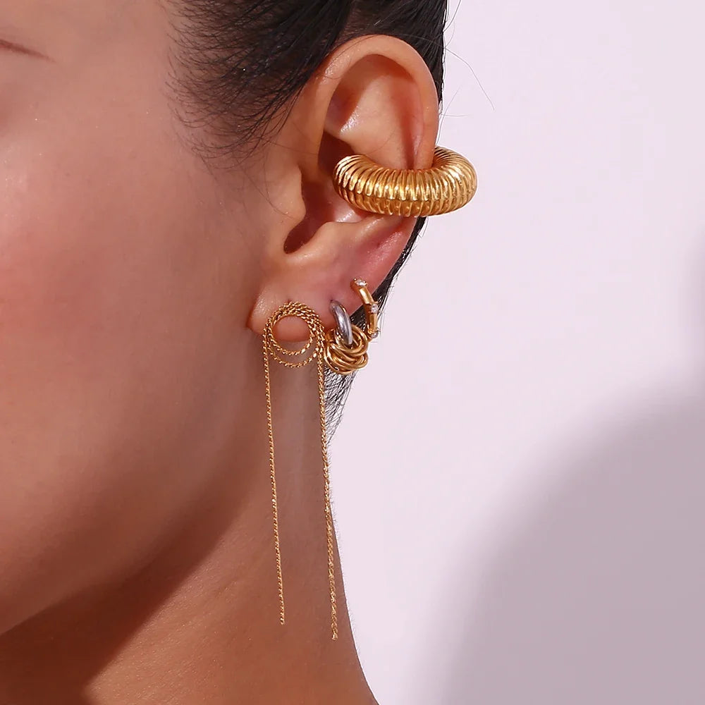 Dainty Two Tone C Hoop Wrapped Earrings