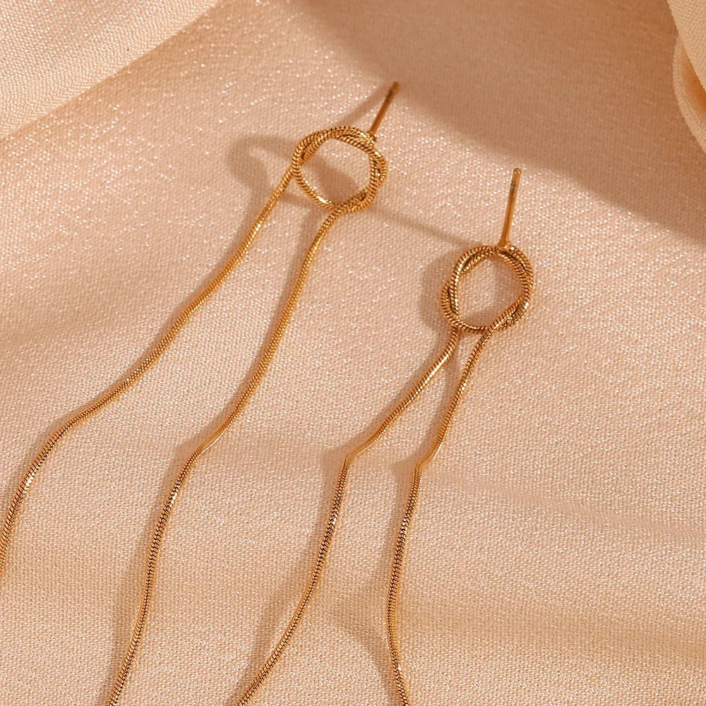 18k Dainty Circle Tassel Earrings