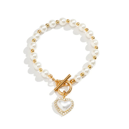 Pearl Heart Diamond Accented Bracelet