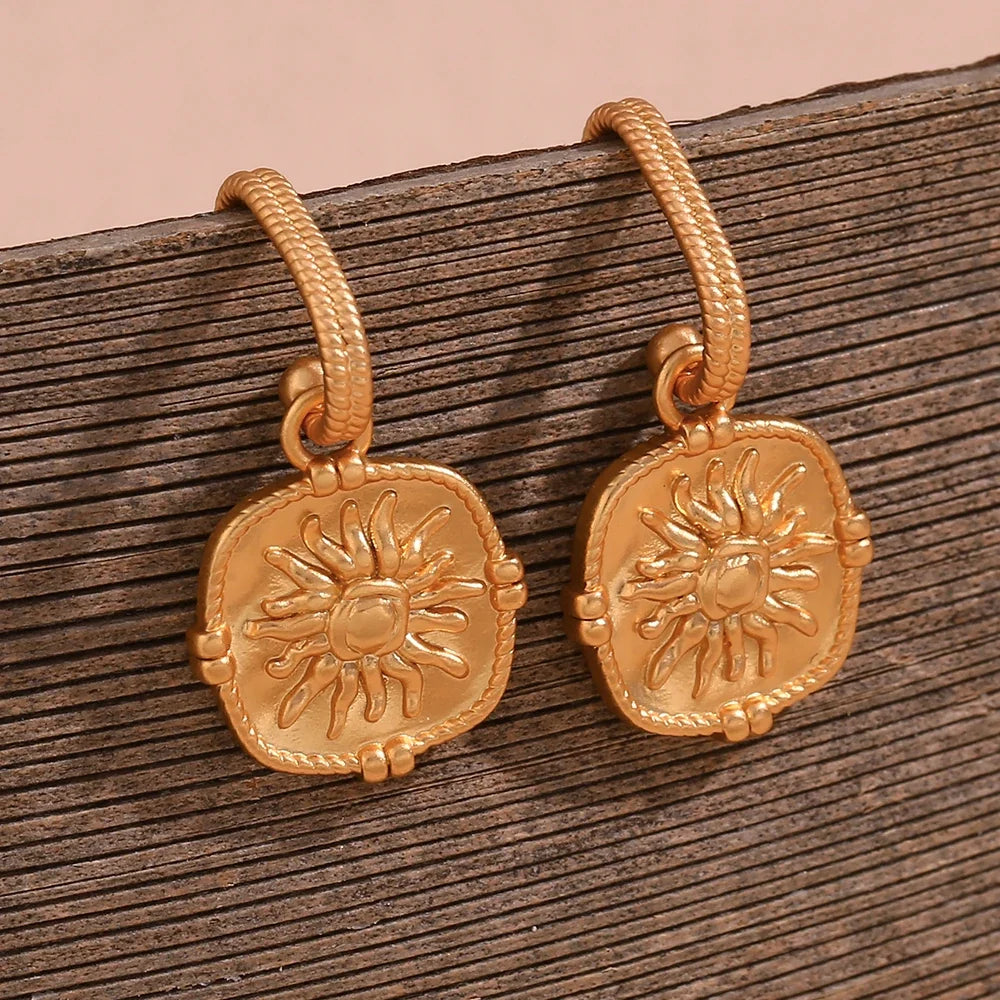 Dainty Sun Charm Textured Earring
