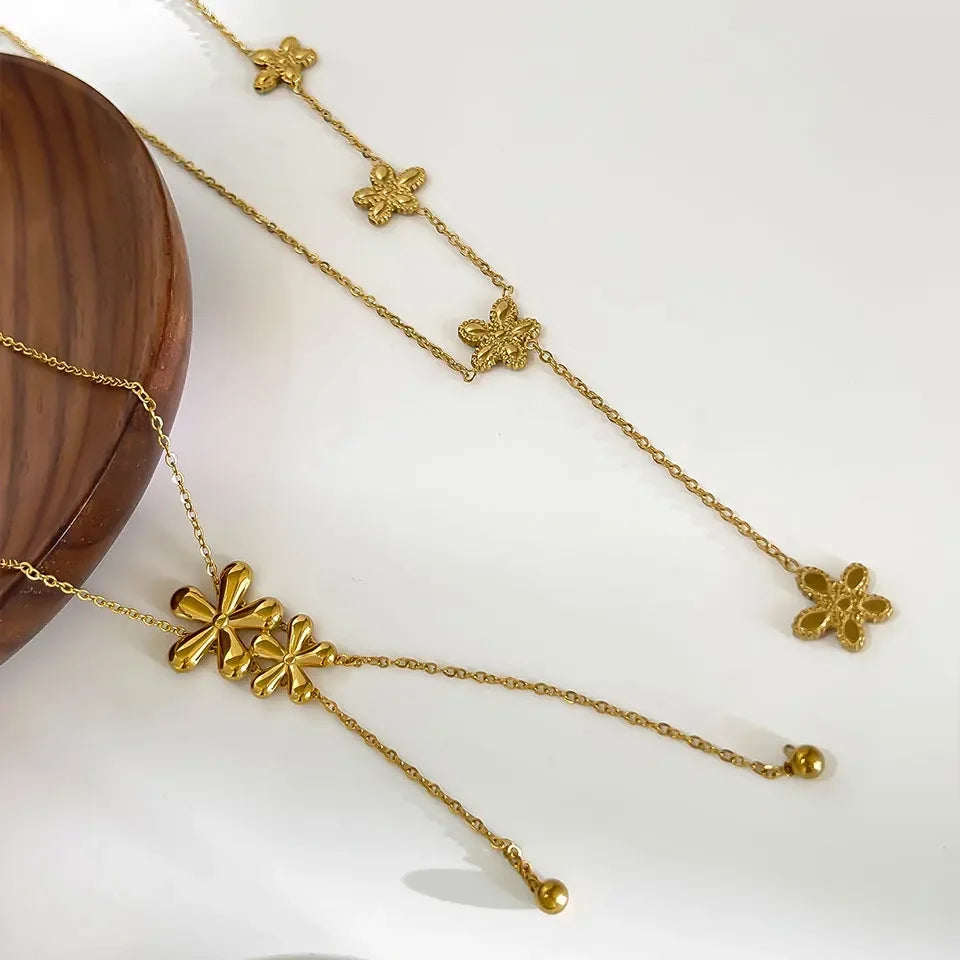 18k Feminine Floral Tassel Necklace