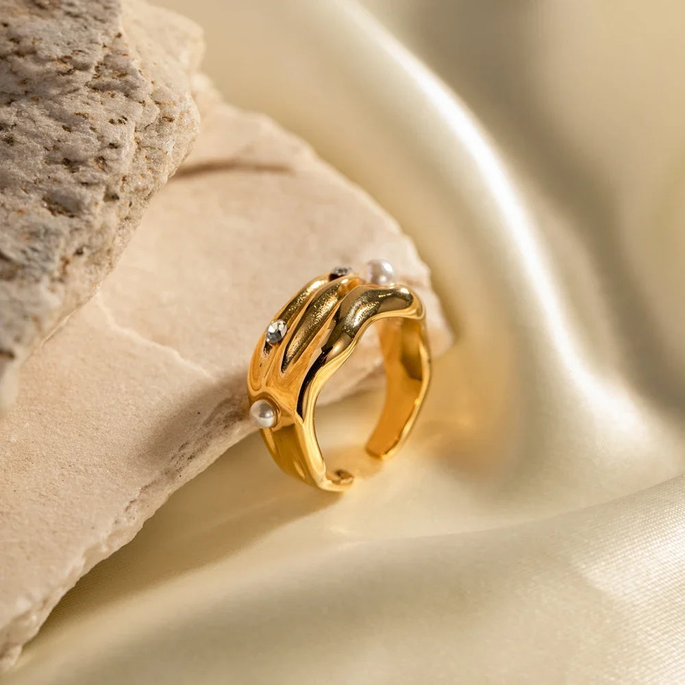 Textured Pearl & Diamond Accented Ring